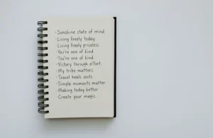 A close-up of a notebook featuring a handwritten captions, emphasizing creativity and personal expression.