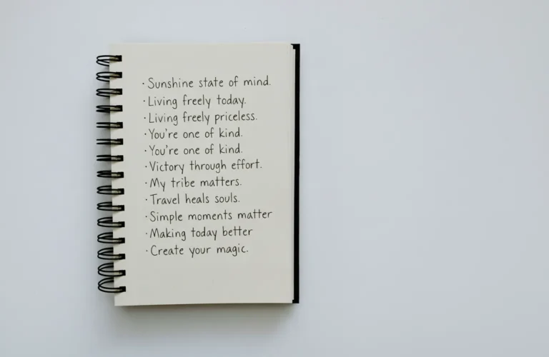 A close-up of a notebook featuring a handwritten captions, emphasizing creativity and personal expression.