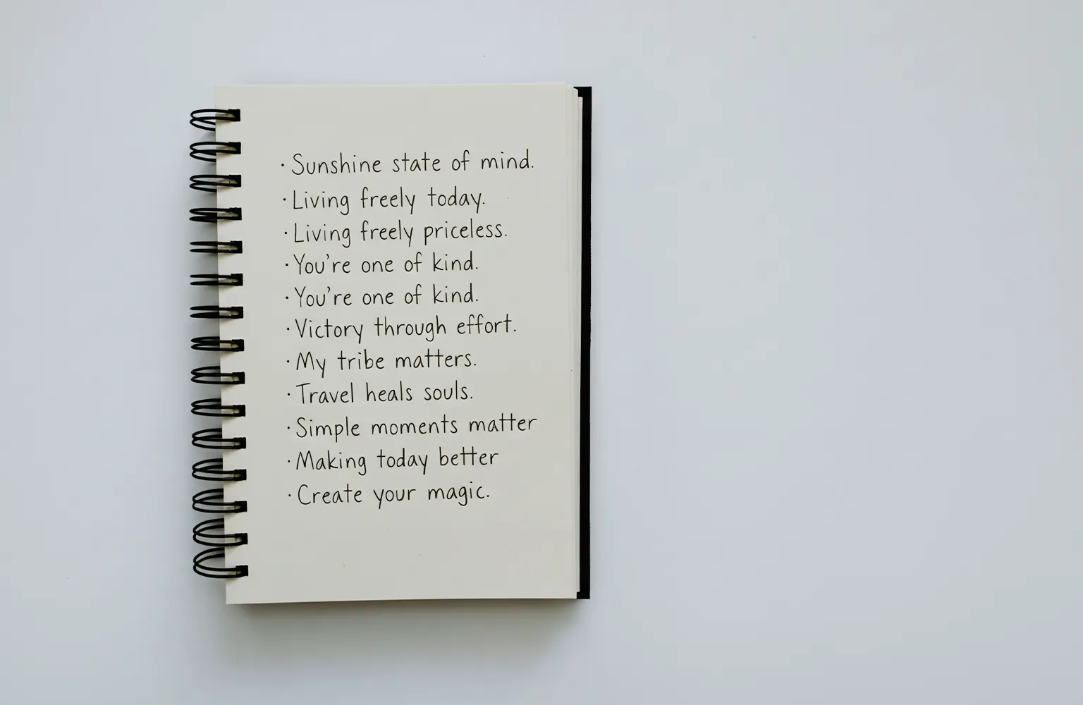 A close-up of a notebook featuring a handwritten captions, emphasizing creativity and personal expression.