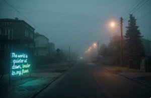 A vibrant neon sign shines through the fog on a roadside, representing motivation for daily challenges.